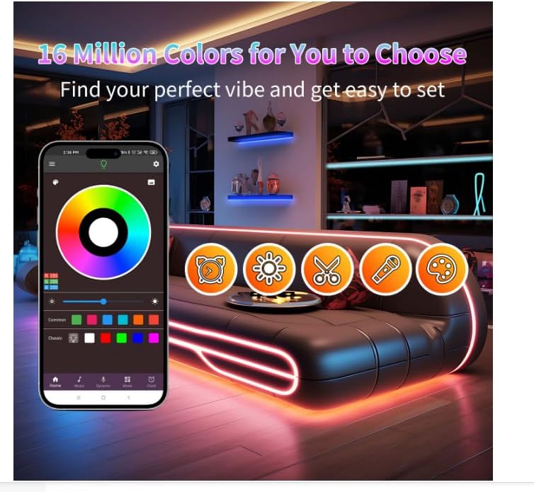 NBBUFF Led Lights for Bedroom 297FT (3 Rolls of 99ft), Color Changing RGB Led Strip Lights with 60 Keys Remote and App Control, Music Sync Led Lights for Room Kitchen Party Home Decor - Image 5